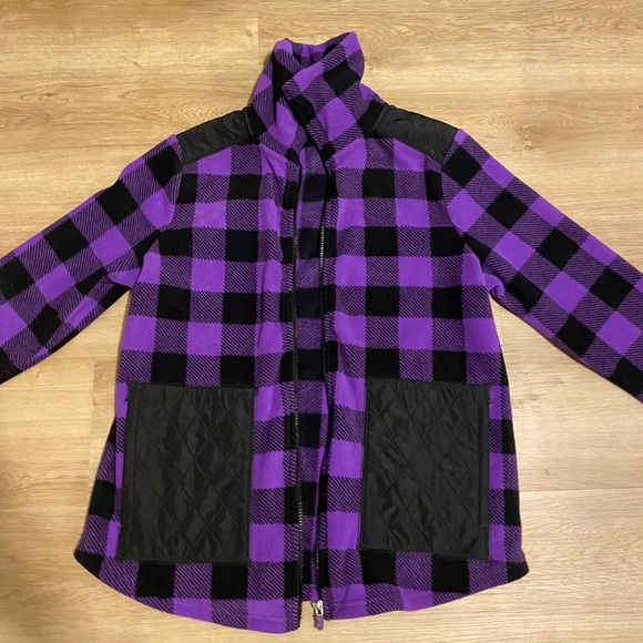 Purple And Black Plaid Fleece Jacket 